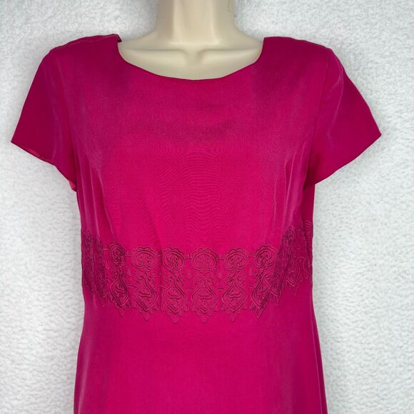 Vintage Talbots Petites Pink Midi Dress Sz 8P Embroidered Waist Elegant - Picture 2 of 13
